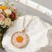 April birth month pressed flower resin necklace