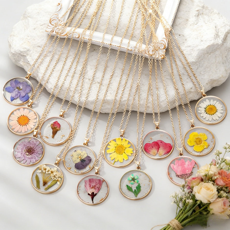 Birth Month Pressed Flower Resin Necklace