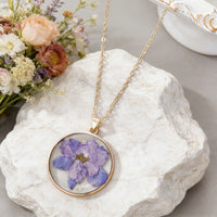 February birth month pressed flower resin necklace