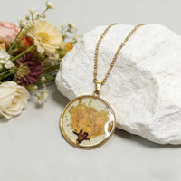 July birth month pressed flower resin necklace