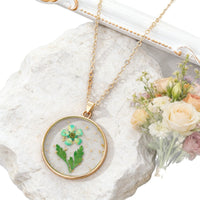 June birth month pressed flower resin necklace