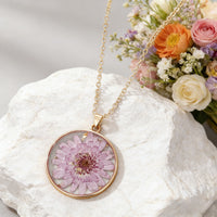 March birth month pressed flower resin necklace