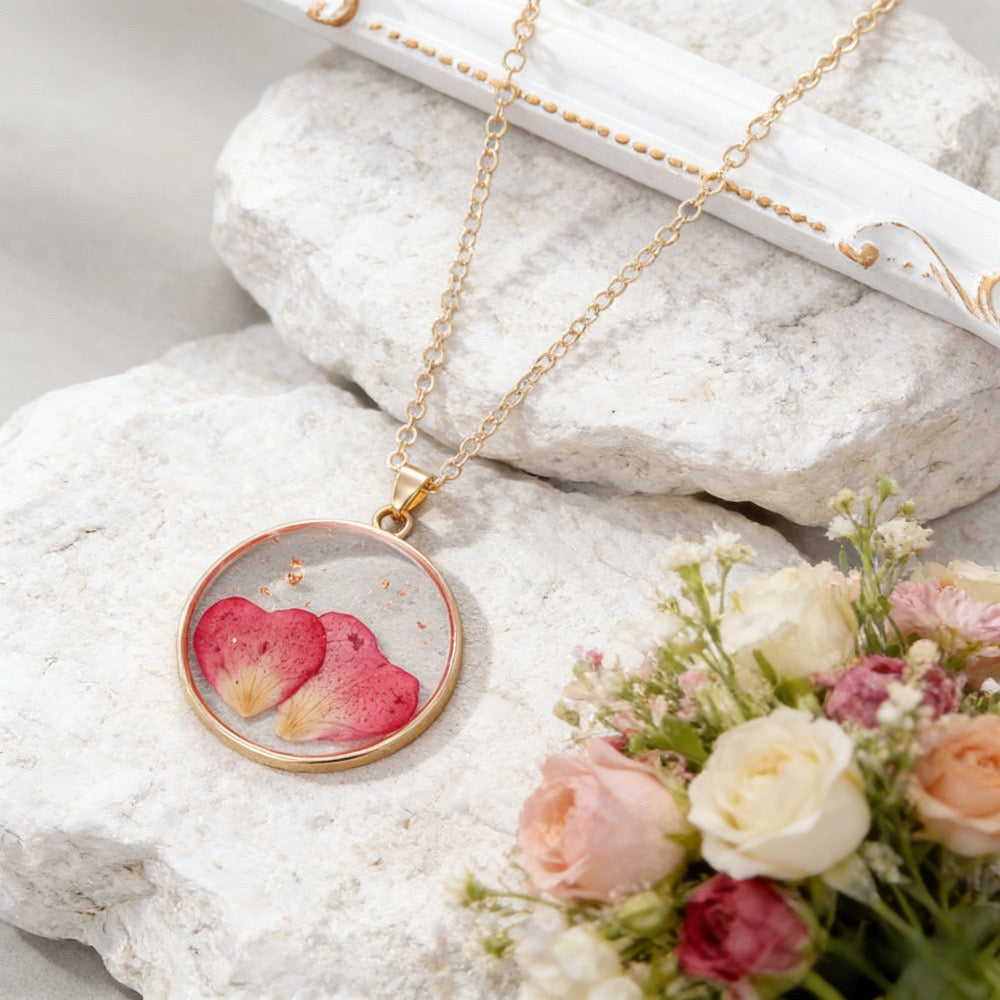 May birth month pressed flower resin necklace