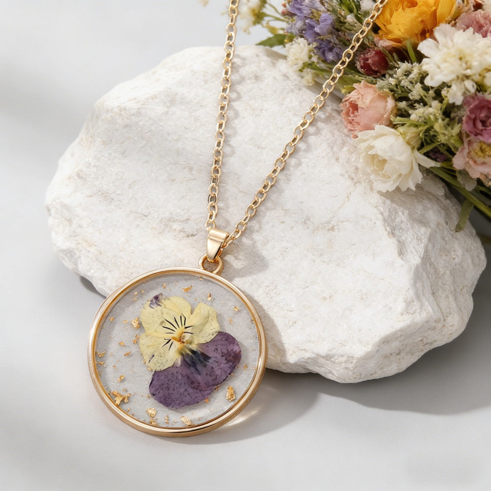 November birth month pressed flower resin necklace