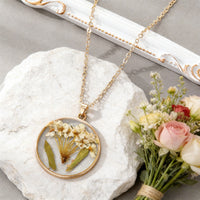 October birth month pressed flower resin necklace