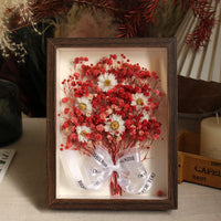 Blossom Wishes Walnut Shadow Box red preserved flowers with daisies