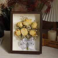 Eternal Bloom Walnut Shadow Box cream yellow preserved roses