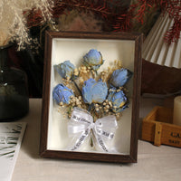 Eternal Bloom Walnut Shadow Box blue preserved roses