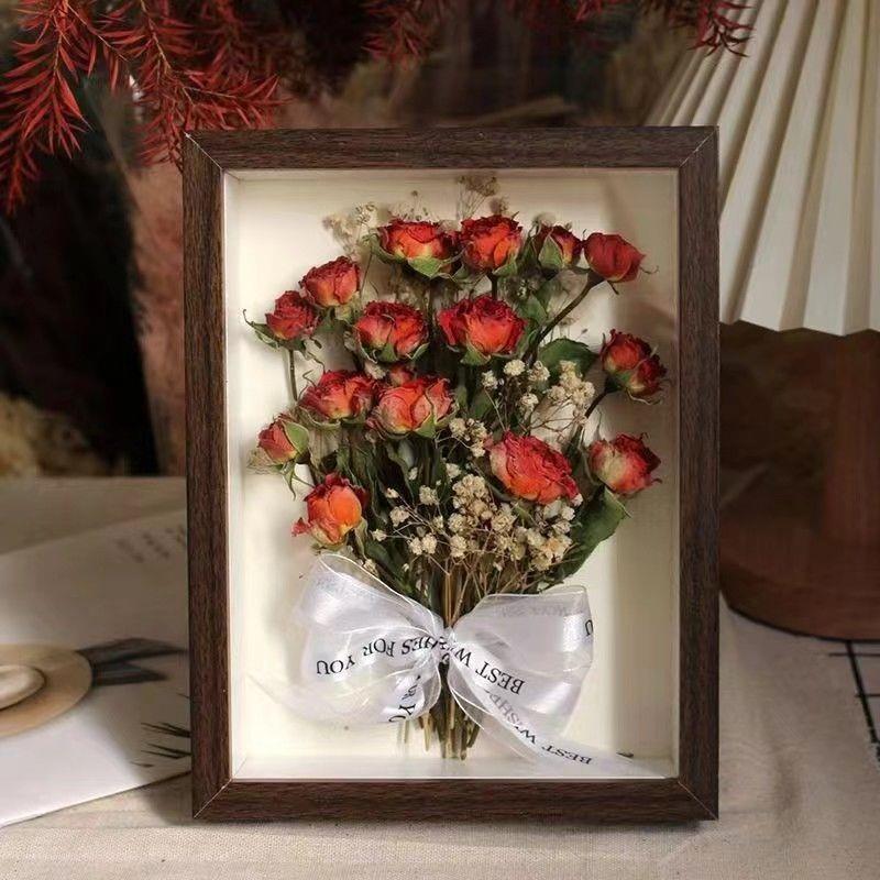 Eternal Bloom Walnut Shadow Box red orange preserved roses