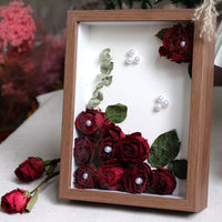 Everlasting Wishes Walnut Shadow Box corner bloom preserved roses
