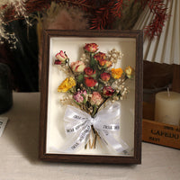 Everlasting Wishes Walnut Shadow Box mixed preserved roses with ribbon