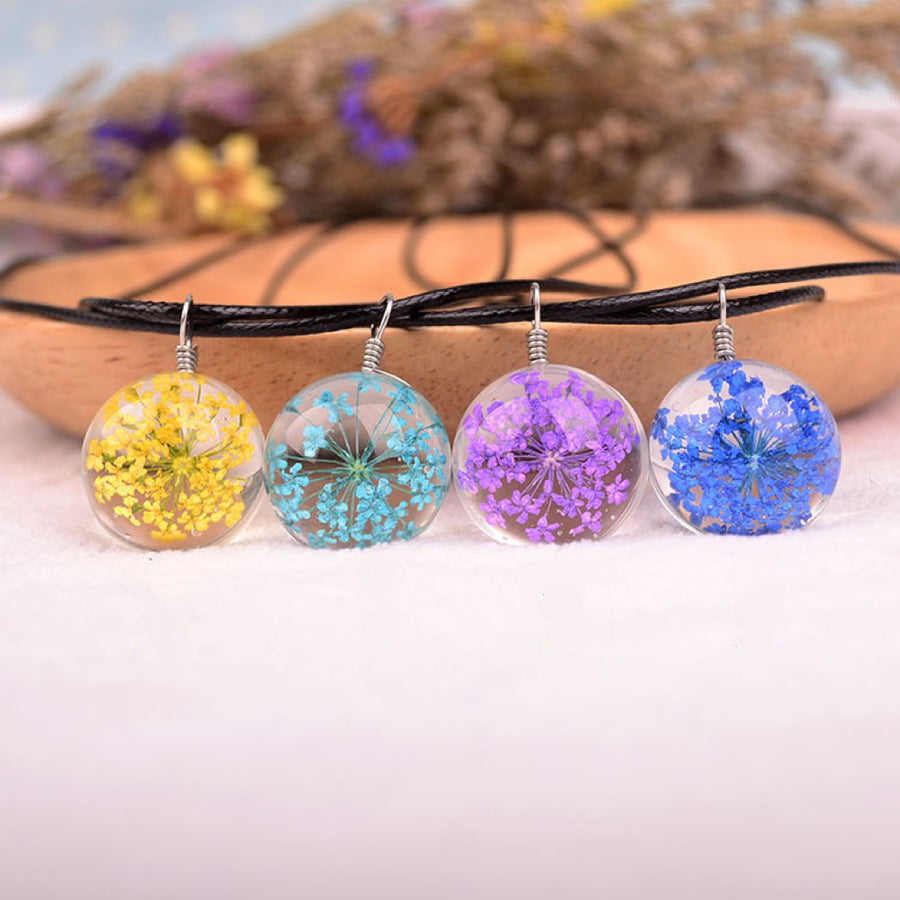 Glass Dried Flower Orb Necklace