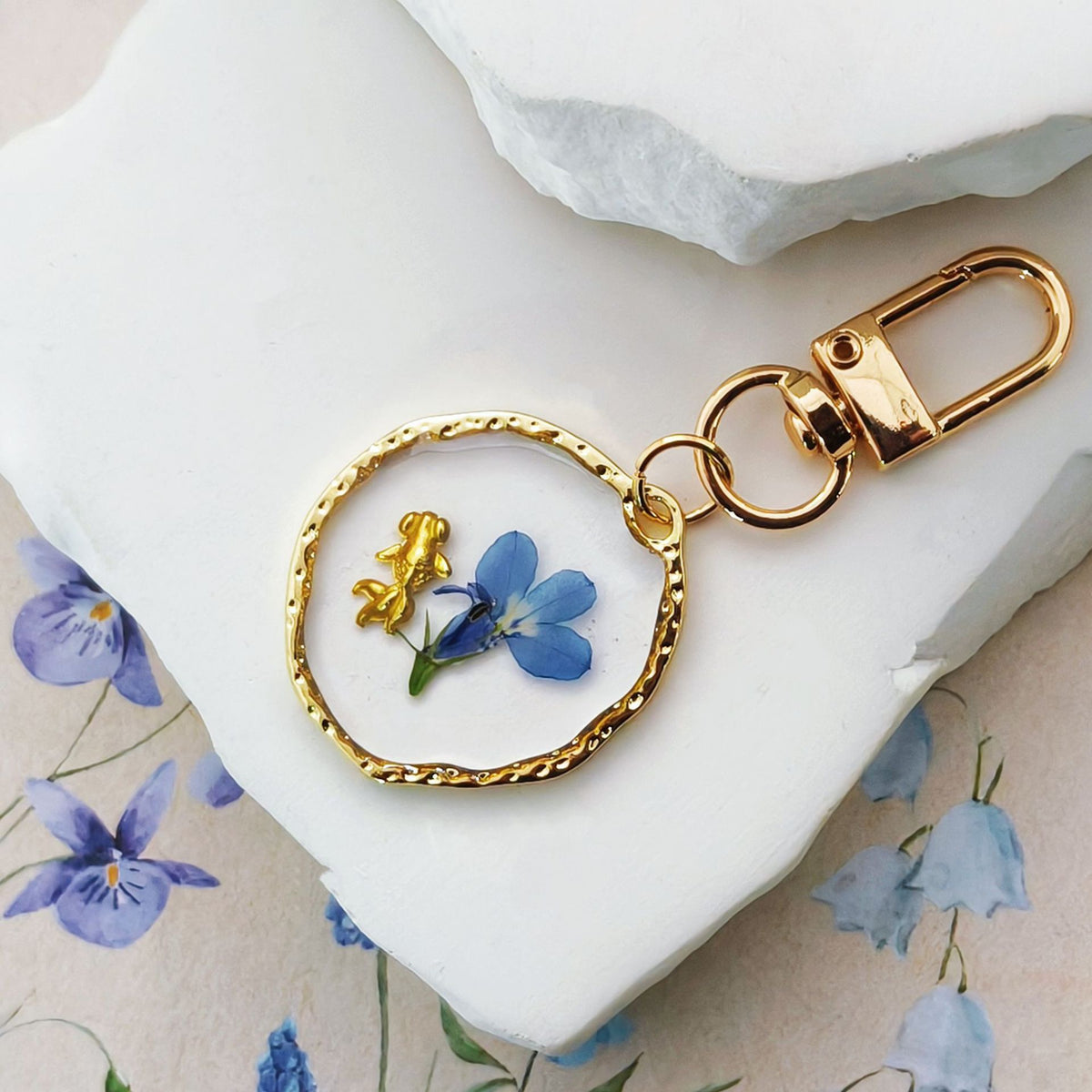 Pressed Flower Resin Keychain blue fairy