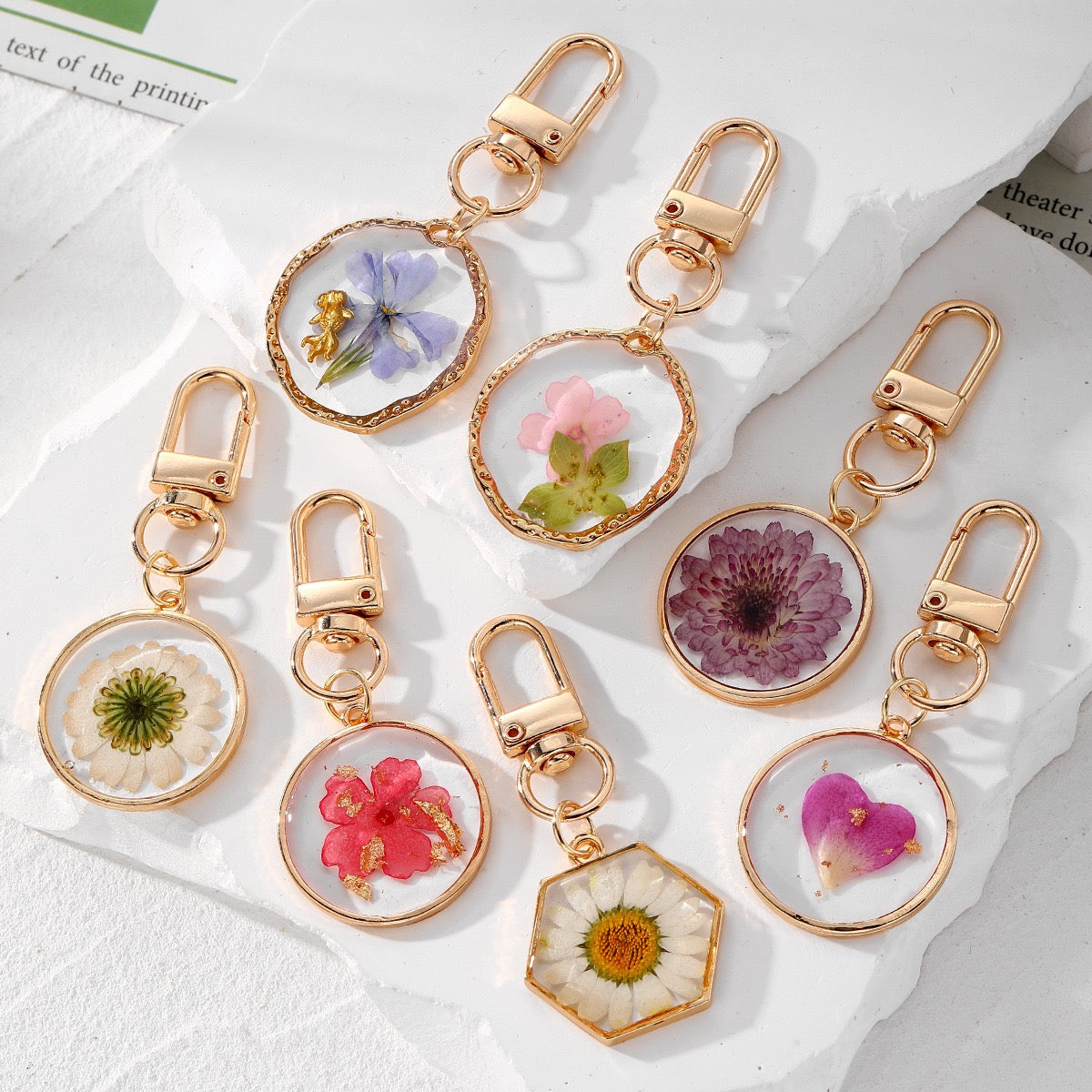 Pressed Flower Resin Keychain collection
