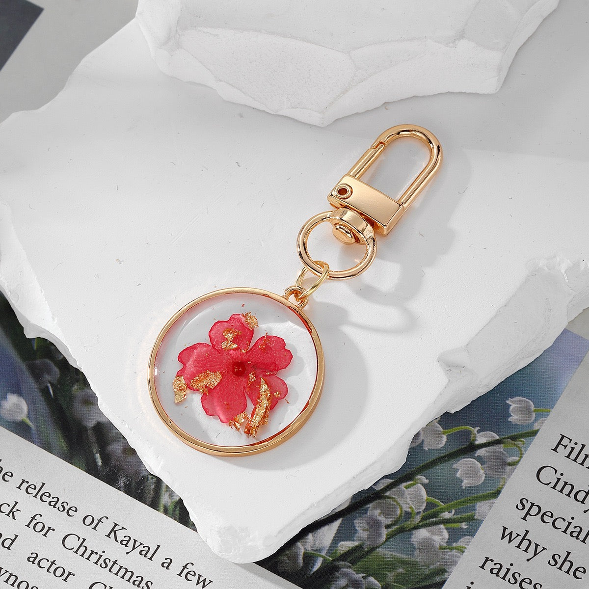 Pressed Flower Resin Keychain heart petal
