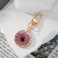 Pressed Flower Resin Keychain purple daisy