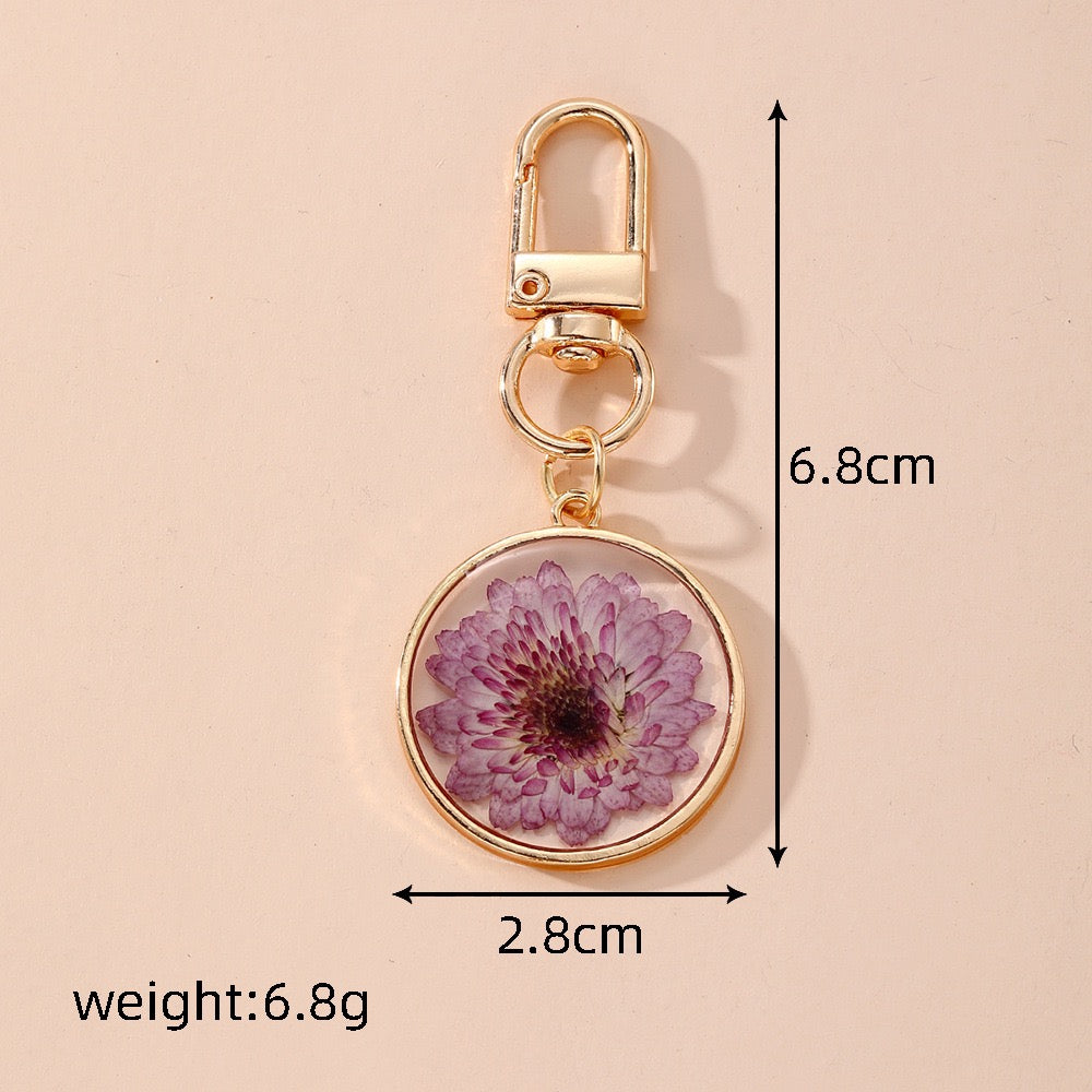 Pressed Flower Resin Keychain red bloom closeup
