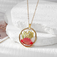 Flower Meadow Pressed Flower Resin Necklace aqua garden pendant