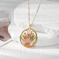 Flower Meadow Pressed Flower Resin Necklace pink blossom pendant