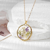 Flower Meadow Pressed Flower Resin Necklace purple bloom pendant