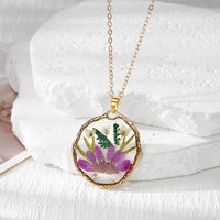 Flower Meadow Pressed Flower Resin Necklace purple garden pendant