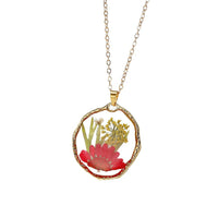 Flower Meadow Pressed Flower Resin Necklace red daisy pendant