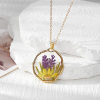 Flower Meadow Pressed Flower Resin Necklace warm bloom pendant