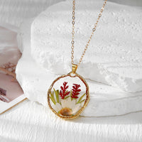 Flower Meadow Pressed Flower Resin Necklace white bloom pendant