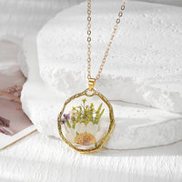 Flower Meadow Pressed Flower Resin Necklace yellow lavender pendant